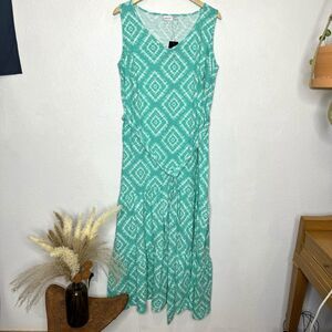 New Avenue Green Annie Maxi Dress Women’s 18 Tie Dye Boho Sleeveless Tiered Plus